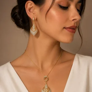 نیم ست ژوپینگ طرح اشکی نگین دار