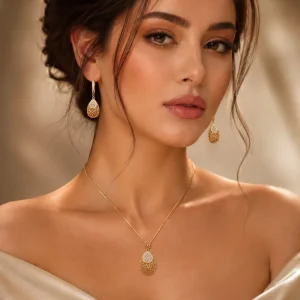 نیم ست قجری ژوپینگ با نگین زیرکونیا