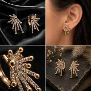 گوشواره ژوپینگ مدل آتش بازی نگین دار طرح طلا