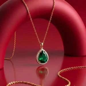 گردنبند ژوپینگ مدل تک نگین سبز اشکی