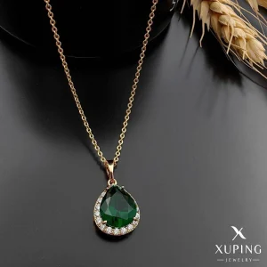گردنبند ژوپینگ مدل تک نگین سبز اشکی